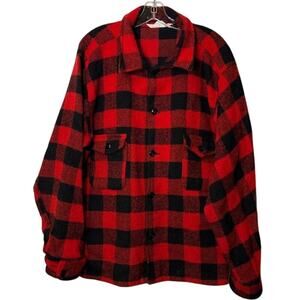 Vintage Red Black Plaid Wool‎ Long Sleeve Hunting Outdoor Jacket Shirt  Size XL